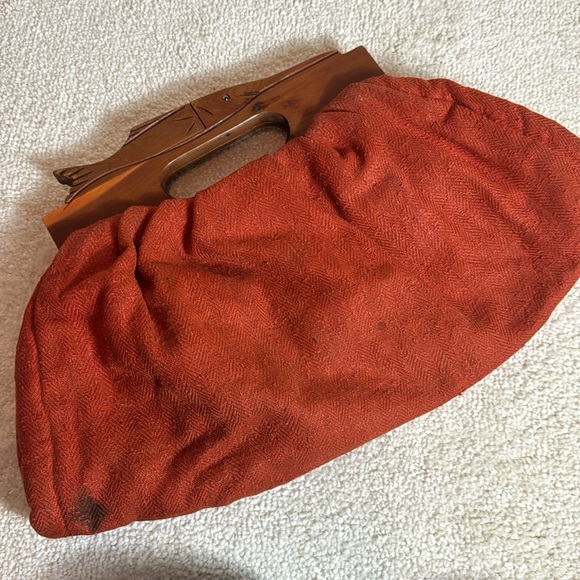 Carved Fish Wood Handle Vintage Purse Bag Clutch-Read - Picture 7 of 10